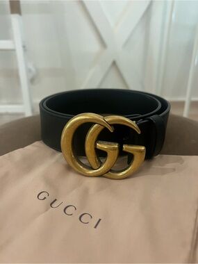 GUCCI GG Marmont Black Gold Buckle Wide Belt size 80
